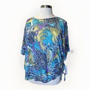N Touch Blouse Women’s Size 3X Semi Sheer Multicolor Animal Print Top Side Ties